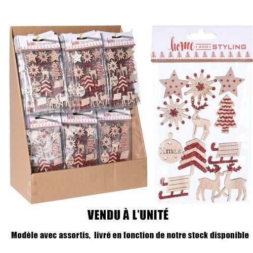 planche 12 autocollants bois rouge noël