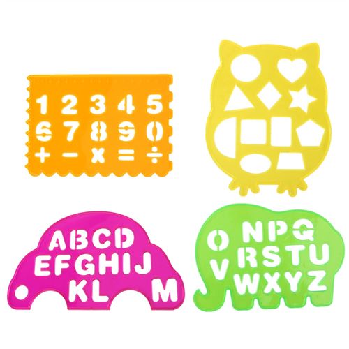 4 PCS Lettres Nombres Art Géométrique Dessin Règle Jouet Éducatif pour Enfants