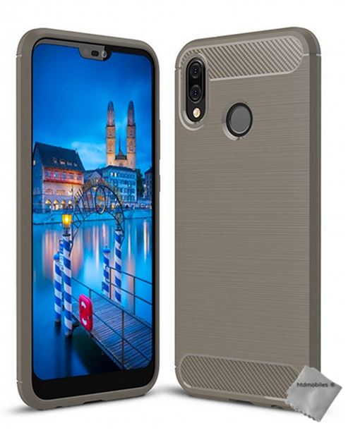 Housse etui coque silicone gel carbone pour huawei p20 lite + film ecran - gris