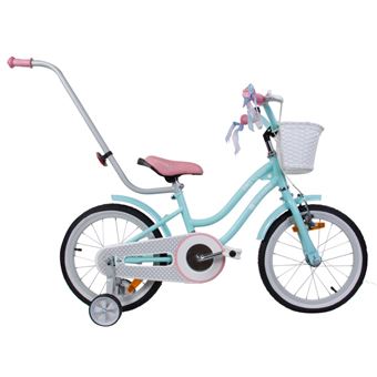 Flo Velo Enfant Des 4 Ans Cadre Rigide Roues Laterales Amovibles Pneus 16 Guidon Parentale Sonette Frein Carter Panier Turquoise Velos Achat Prix Fnac