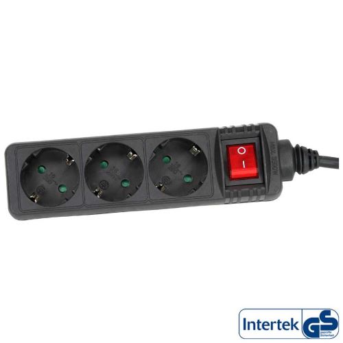Barrette d'alimentation InLine® noire à 3 ports, 3x, type F, allemand avec commutateur de 5 m