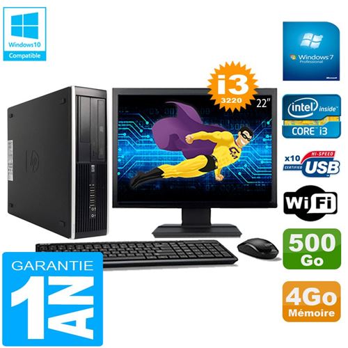 Pc hp compaq pro 6300 sff i3-3220 4go 500go graveur dvd wifi w7 ecran 22'