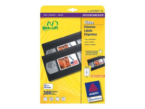 Avery L4742REV - étiquettes pour cassettes vidéo - 300 unités