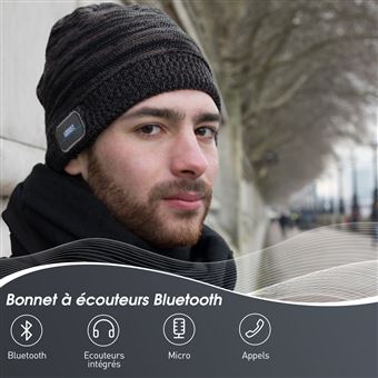 Bonnet Bluetooth Écouteurs Intégrés Gris Noir Homme Femme Sans Fil