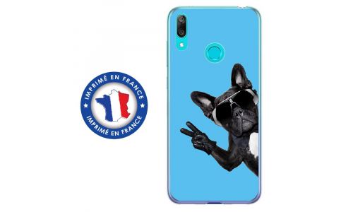 Coque souple pour Huawei Y7 (2019) avec impression Motifs chien à lunettes sur fond bleu