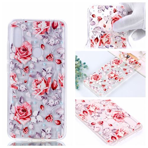 Coque en TPU fleur 3D diamant surface fleurs rouges pour votre Xiaomi Redmi Note 6 Pro/Note 6