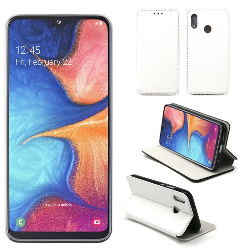 Housse Samsung Galaxy A20E blanche - Etui Coque Samsung Galaxy A20E Protection antichoc à rabat Smartphone 2019 - Accessoires Pochette Case XEPTIO
