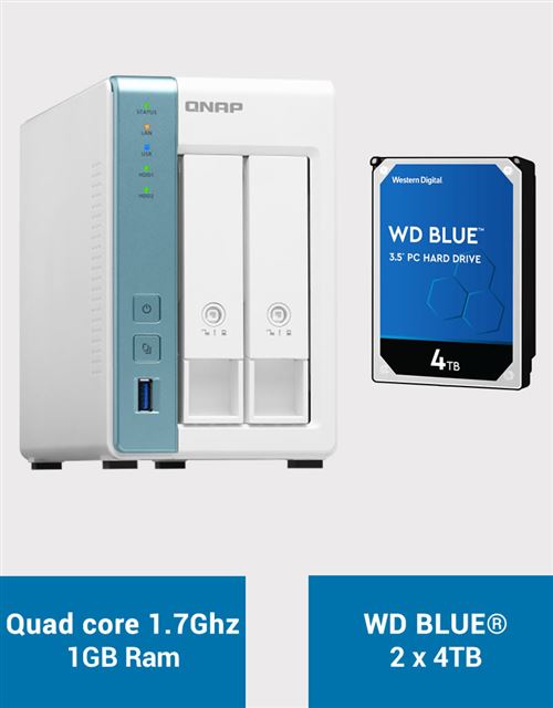 QNAP TS-231K Serveur NAS WD BLUE 8To (2x4To)
