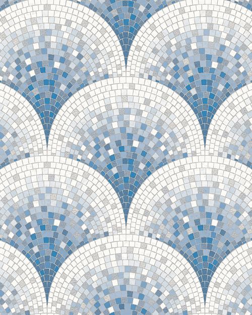 Profhome BA220046-DI Papier peint aspect pierre carrelage brillant bleu blanc 5,33 m2