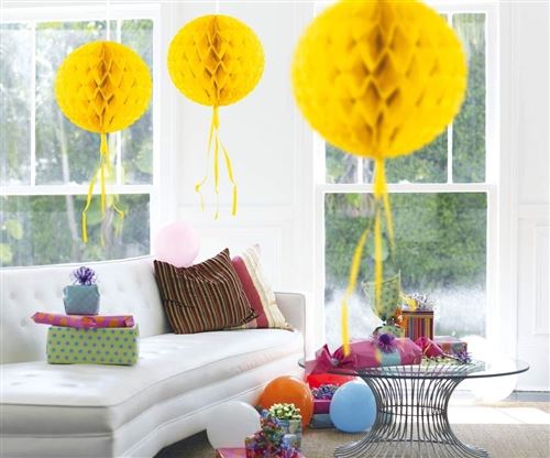 Décoration Nid d'abeille Boule 30 cm – Jaune