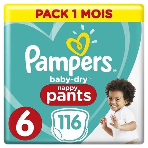 Pampers Baby-dry Pants Taille 6, 15kg+, 116 Couches - Pack 1 Mois