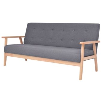 vidaXL Canapé à 3 places Tissu Gris foncé - 1