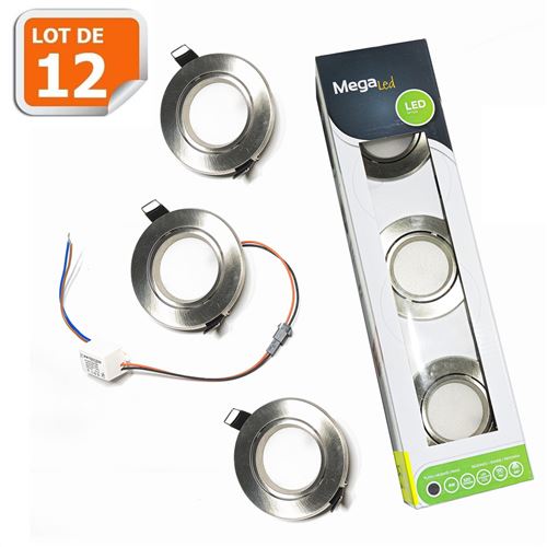 Lot de 12 spots encastrables LED amovibles Argentés 2W - Equivalent 40W - Mega Led CLI-RS40WP3