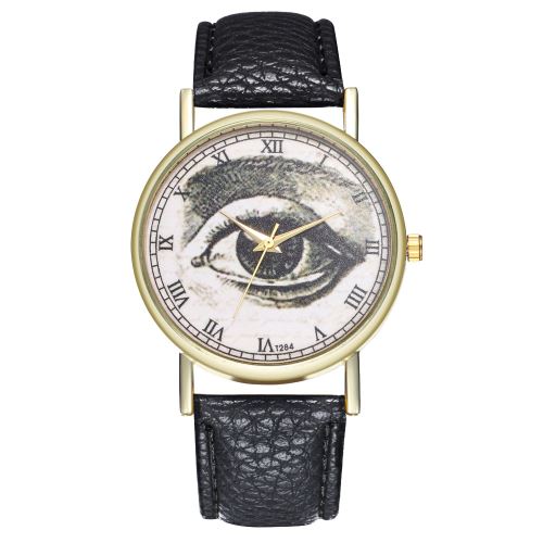 Montre pour homme à bracelet en cuir à quartz avec tendance Montre pour femme T284-A coréennenoir