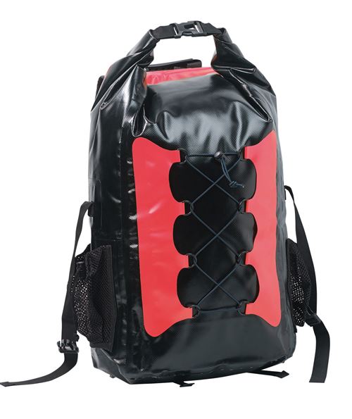 Sac à dos trekking étanche en toile de bâche 30 L - coloris rouge / noir