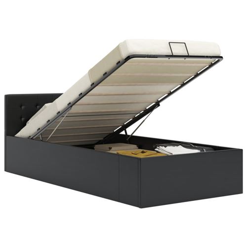 vidaXL Bedframe met opslag hydraulisch kunstleer zwart 90x200 cm