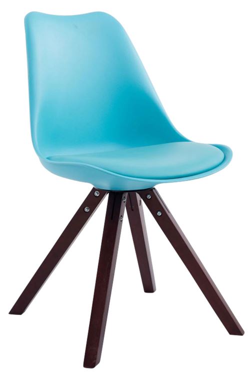 Chaise Toulouse similicuir piétement carrée , Bleu/Bois de chêne cappuccino