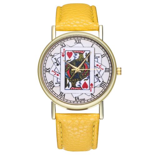 Montre-bracelet à quartz créatif coeur rouge en cuir de tisonnier en cuir montre t265-ajaune