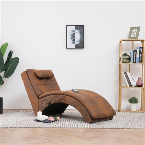 vidaXL Massage Chaiselongue mit Kissen Braun Wildleder-Optik