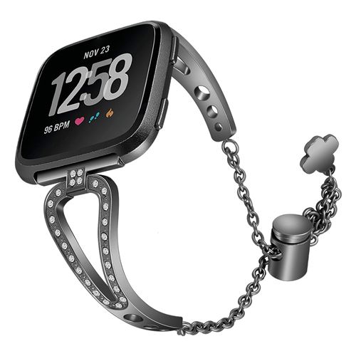 Bracelet en acier inoxydable brillant réglable pour Fitbit Versa 3 / Sense - Noir