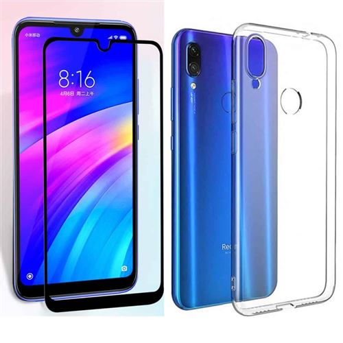 Coque transparente pour Xiaomi Redmi 7 avec Protection d'écran 3D total écran en Verre Trempé