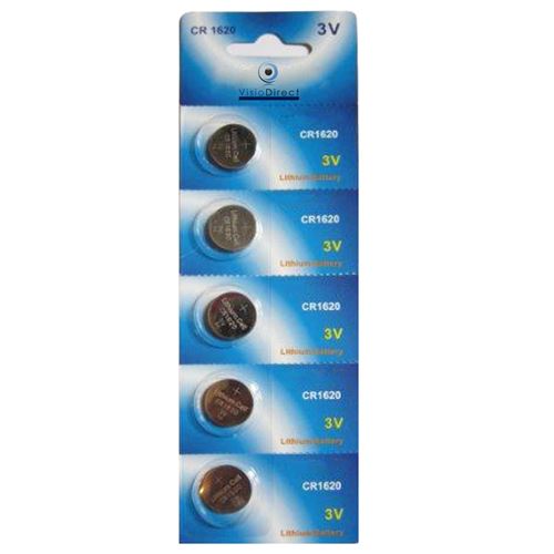 Lot de 5 Piles bouton plates lithium type CR1620 3V - Visiodirect -