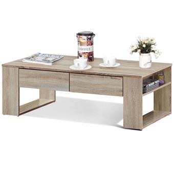 Table Basse Ronde 3 Niveaux Giantex - 50x50x41,5 Cm - Cadre Métal, Plateau MDF - Noir Et Naturel
