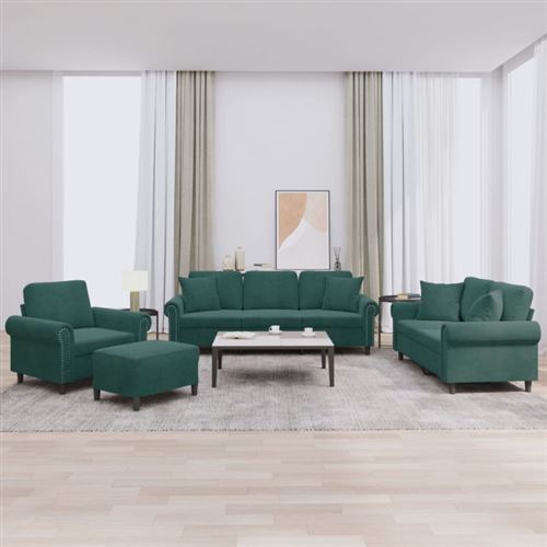 Non Communiqué Vert Ensemble De Canapés 4 Pcs Avec Coussins Foncé Velours