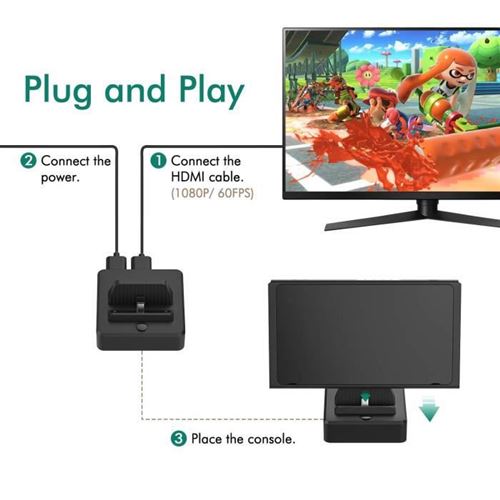 Connectique et chargeur console GENERIQUE DOBE Station D'accueil Nintendo Switch  TV Portable Support de Chargeur avec Port D'alimentation USB C, HDMI 4K,  sans Cordon