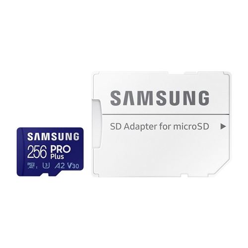 Samsung PRO Plus - Carte mémoire flash (adaptateur microSDXC vers SD inclus(e)) - 256 Go - A2 / Video Class V30 / UHS-I U3 / Class10 - microSDXC UHS-I