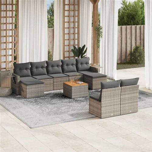 Non Communiqué Gris Salon De Jardin Modulable Vidaxl 9 Personnes 10 Pieces Resine Tressee 62 X 55 X 69 Cm