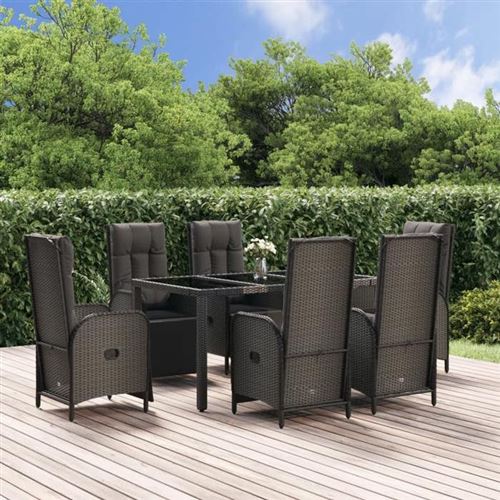 Non Communiqué Gris Vidaxl Ensemble À Manger Jardin Et Coussins 7 Pcs Noir Et Rotin, Ensemble De Salle À Manger, Ensemble De Salle À Manger 3185062