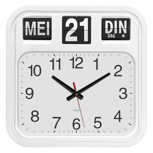 Horloge murale analogique extralarge avec jour et datehe Fysic FK950 Blanc