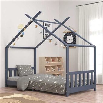 vidaXL Cadre de Lit d'enfant Lit Cabane d'enfant Structure de Lit pour Enfants Chambre d'enfant Intérieur Maison Gris 90x200 283372 - 1