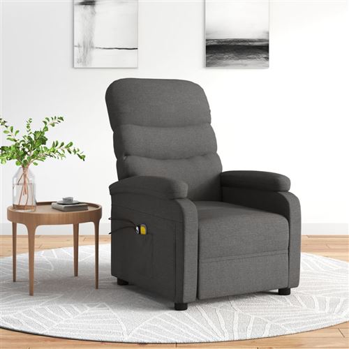 Fauteuil inclinable &eacute;lectrique de massage gris fonc&eacute; tissu