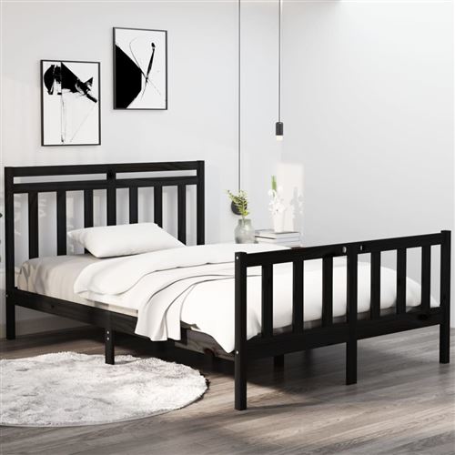 vidaXL Cadre de lit sans matelas noir 140x190 cm bois massif3105364