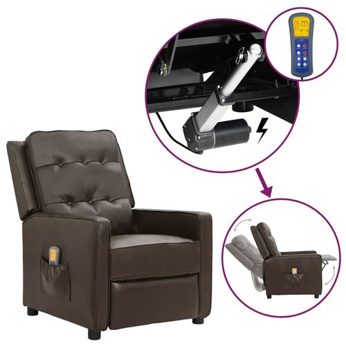 vidaXL Fauteuil releveur inclinable massage Marron Similicuir brillant