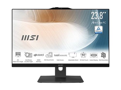 MSI Modern AM242TP 1M-1230EU Intel Core 3 100U 60.5 cm (23.8") 1920 x 1080 pixels Touchscreen All-in-One PC 8 GB DDR5-SDRAM 256 GB SSD Windows 11 Pro Wi-Fi 6E (802.11ax) Black