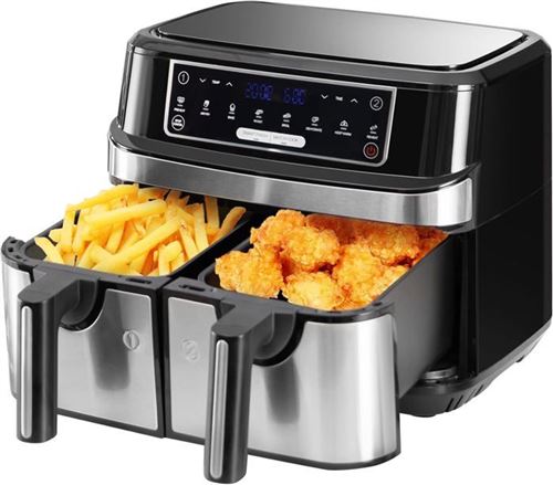  Air Fryer Avec Double Compartiment, Friteuse Sans Huile 9L Avec 8 Programmes 2600W, Friteuse A Air Chaud