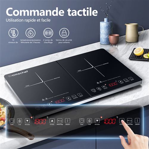 Plaque Induction Portable 2000w Plaque à Induction Portable AMZCHEF 2000W - Ultra-mince, 20 Niveaux De Température Et Puissance, Minuterie 3h, Verrouillage Sécurité