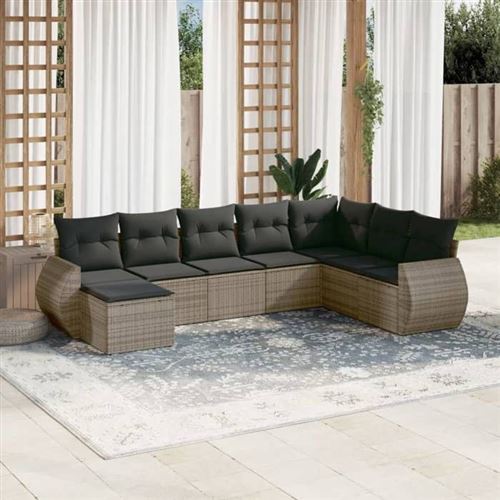 vidaXL - Salon de jardin - 8 pièces - Gris - Image 2