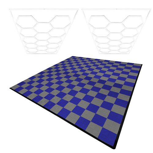 Monstershop Hexagon LED Lights x 2 & Vented Garage Floor Tiles With Edges - 120 in Grey