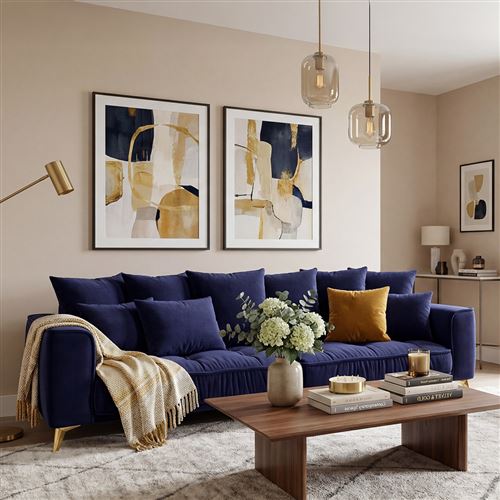 Maison Aubertin Canap&eacute; Velours Droit Bleu Marine Altamo - 4 Places