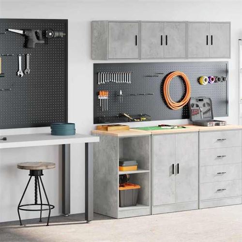 Vidaxl Gris Armoires De Garage 2 Pcs Béton Bois D'ingénierie 3328272 - Image 3