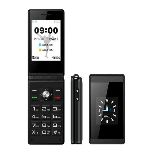 Téléphone Portable À Clapet Double Écran Bluetooth FM SOS Dual SIM Or Noir YONIS