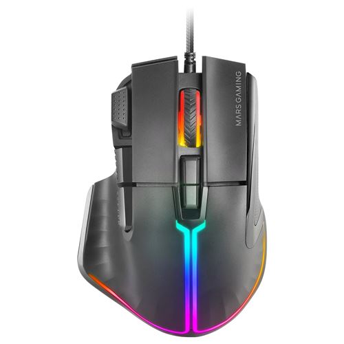 Mars Gaming MM-XT Ratón Gaming RGB Ergonómico con Reposa Pulgar, Ratón Óptico 12800DPI, 9 Botones Configurables, Switches Huano, Software de Control, Ratón RGB Negro o Blanco