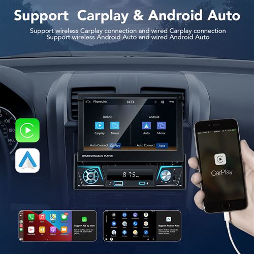 Acheter CarPlay – autoradio Android Auto, lecteur vidéo multimédia, écran  tactile Portable de 7 pouces, Bluetooth 5.0, avec télécommande
