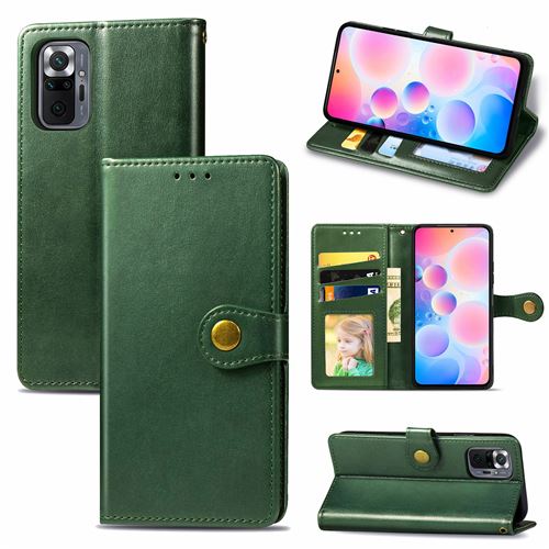 MPFRANCE Housse pour Xiaomi Redmi Note 10 Pro Vert [Porte Carte, etui portefeuille, boucle]