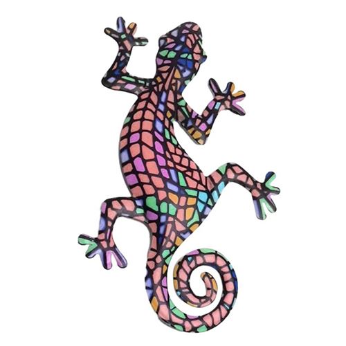 Decoration Murale Métal Gecko Frusde Sculptures Decor pour Cour, Clôture, Jardin, Maison - Rose