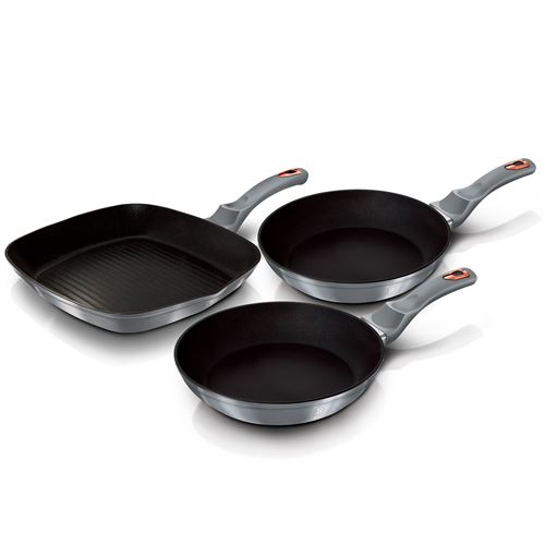 Set de 2 Poêles à Frire 1 Grill Induction 20-24-28cm Aluminium, Antiadhésif, Berlinger Haus, Moonlight, , Gris